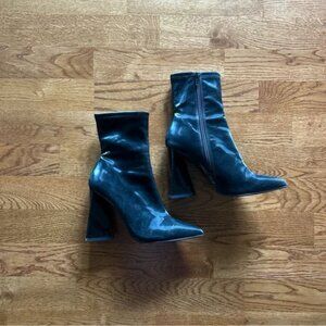 steve madden ticker heeled block boots zip black synthetic pointy toe ankle